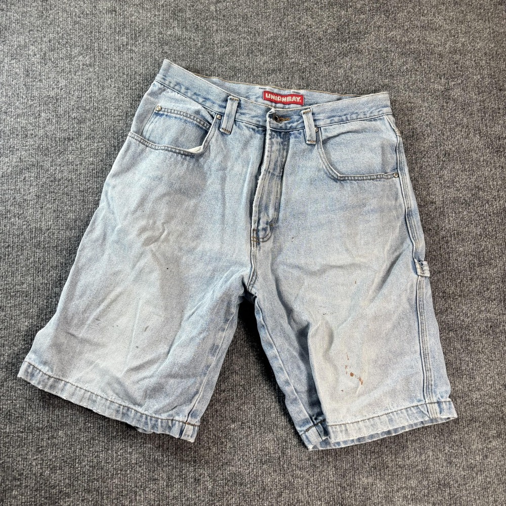 Unionbay Cargo Shorts Mens 34 Blue Light Wash Denim Regular Fit Workwear Casual